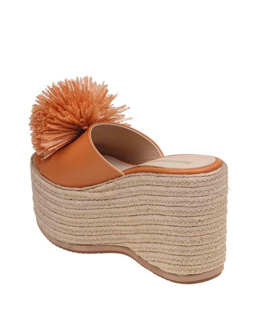 Paloma Barceló Brown Leather Mules With Wedge