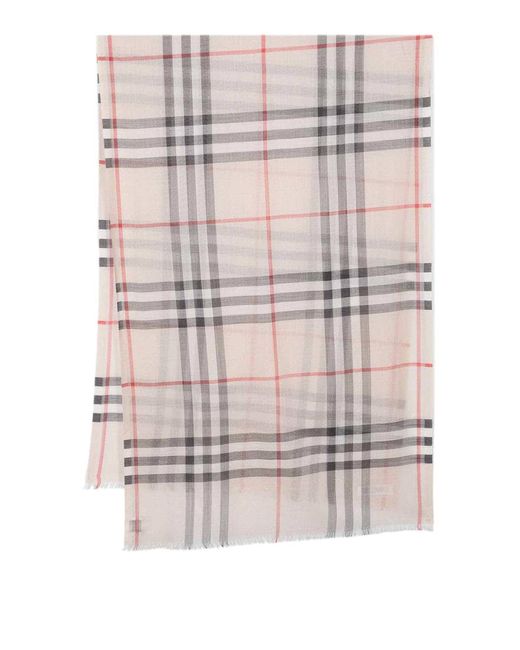 Burberry White Giant Check Wool And Silk Blend Scarf