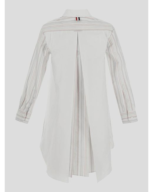 Thom Browne White Striped Long-Sleeved Shirt Dress