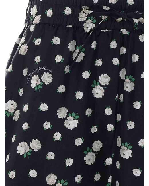 Dolce & Gabbana Black Roses And Lilies Of The Valley-Print Shorts