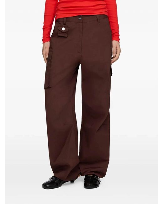 Ganni Brown Stretch Cotton Pocket Cargo Pants