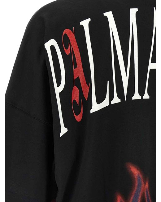 Palm Angels Black 'Flames' T-Shirt for men
