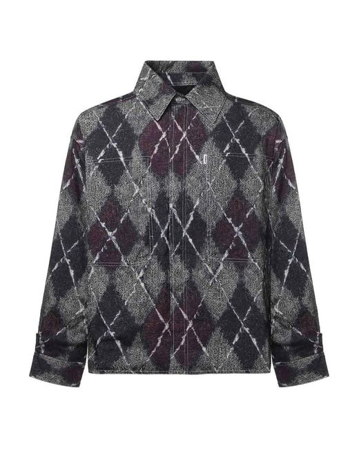 Bonsai Gray Diamond-Pattern Flannel Shirt for men