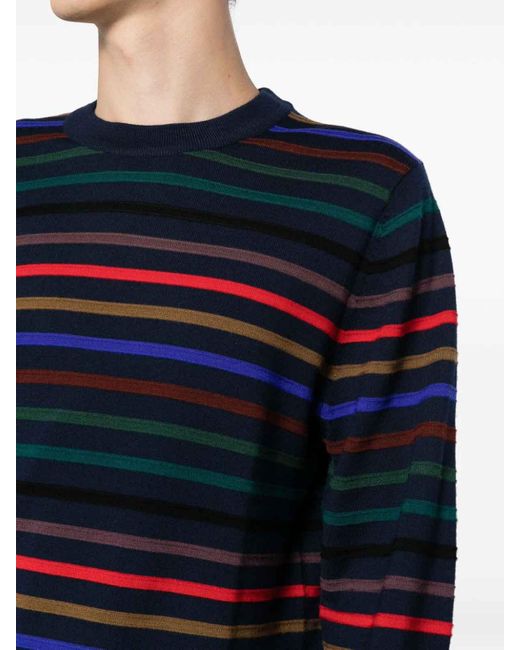 Paul Smith Blue Merino Wool Sweater With Horizontal Stripes for men