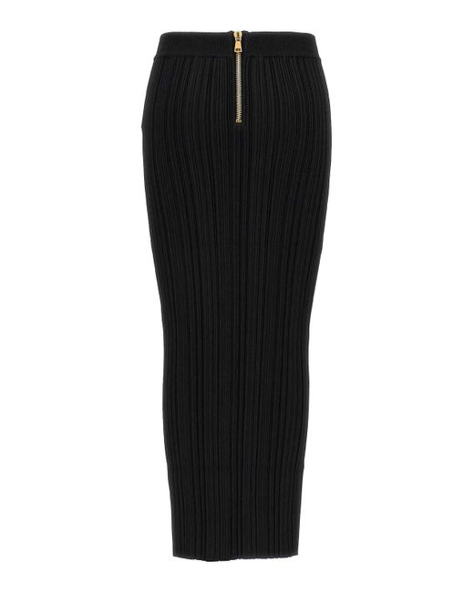 Balmain Black Pleated Midi Skirt