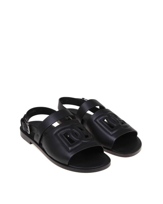 Dolce & Gabbana Black Quilted Logo Leather Sandal for men