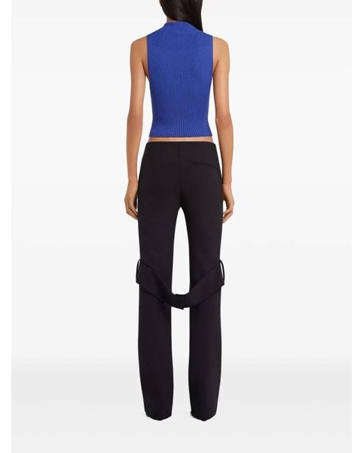 Courreges Blue Ribbed High-Neck Top