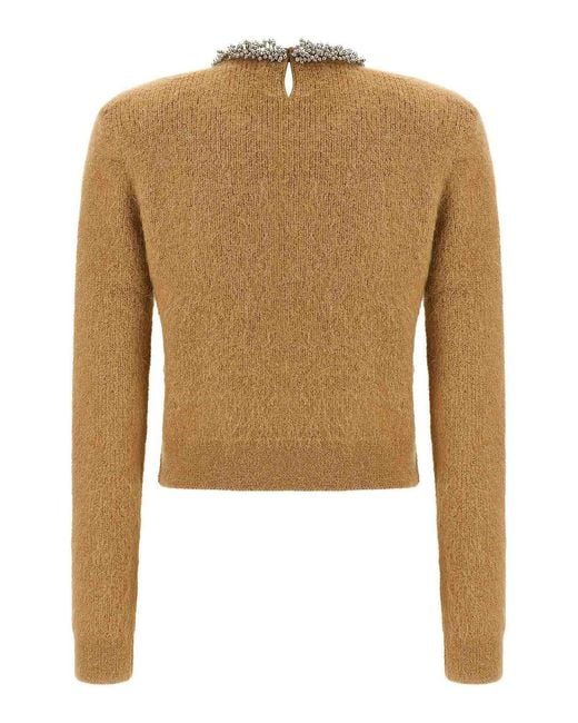 Self-Portrait Natural Sweater With Jewel Embroidery