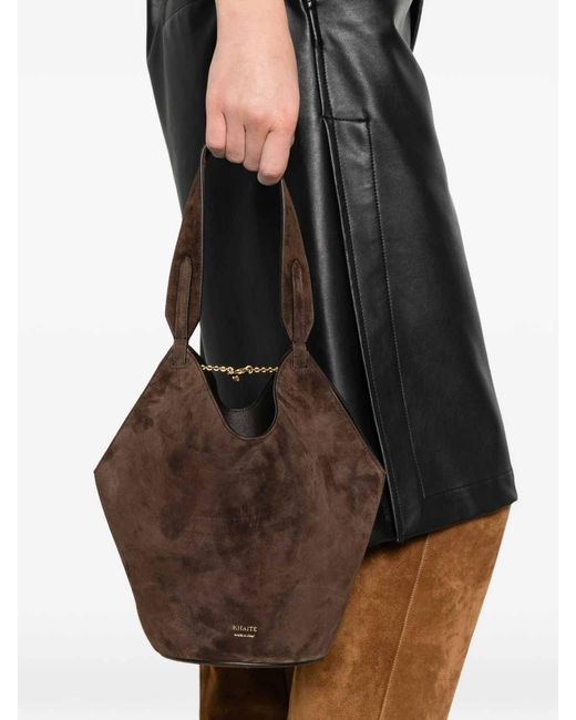 Khaite Brown Lotus Mini Leather Bucket Bag