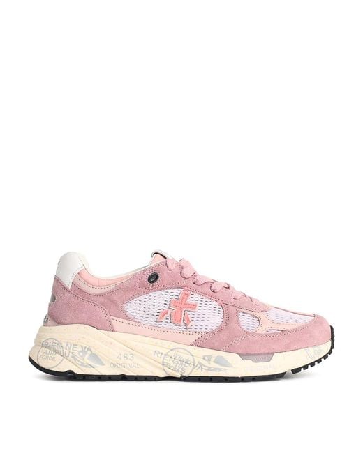 Premiata Pink Mased 8220 Mesh And Suede Sneakers