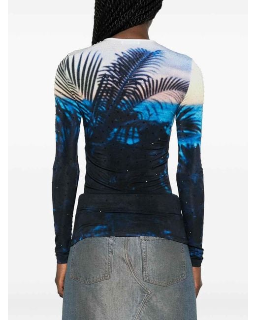 Rabanne Blue Tropical Print T-Shirt