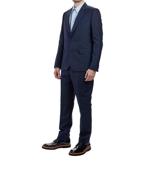 Paul Smith Blue Soho Pinstriped Wool And Linen Suit for men