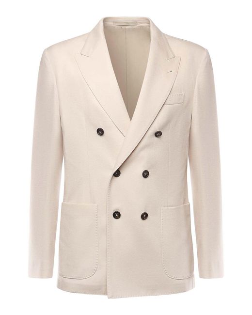 Eleventy Natural Double-Breasted Wool Jacket for men