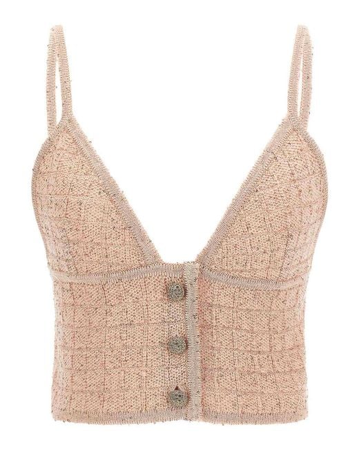 Alessandra Rich Natural Sequin Top