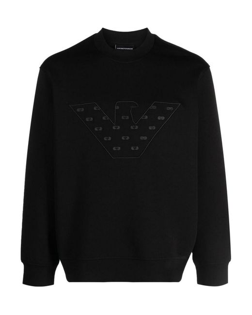 Emporio Armani Logo Cotton Hoodie in Black for Men | Lyst