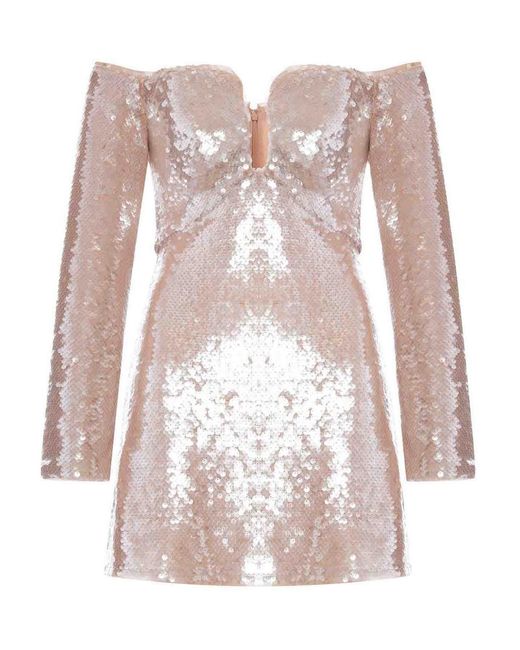 Self-Portrait Pink Off-Shoulder Sequin Mini Dress
