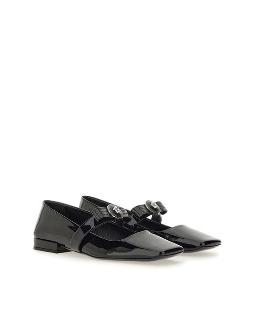 Versace Black Patent Leather Ballerina Gianni Ribbon