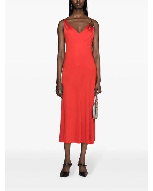 Lanvin Red Sleeveless A-Line Midi Dress