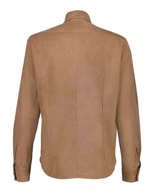 Boglioli Brown Suede Leather Classic Collar Jacket for men
