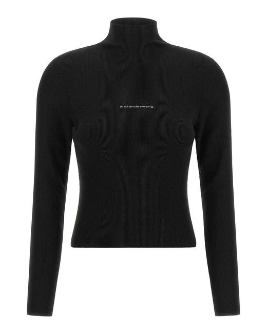 Alexander Wang Black Ribbed Sweater With Logo