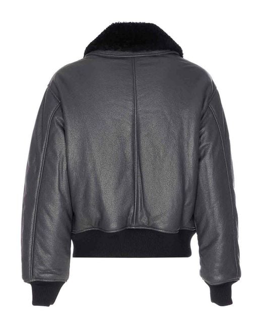AMI Black Zip-Up Leather Bomber Jacket for men