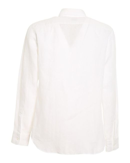 Aspesi White Linen Shirt With Patch Pocket for men