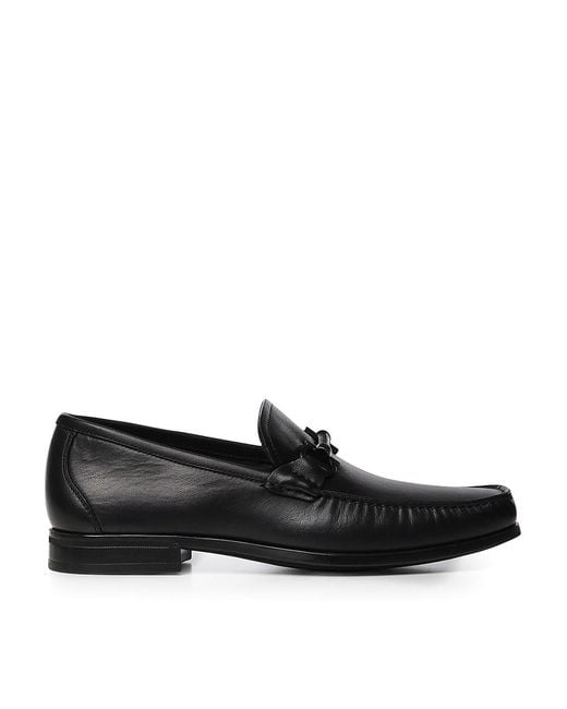 Ferragamo Black Leather Gancini Moccasin for men