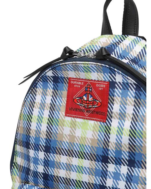 Vivienne Westwood Blue Fluro Tartan Medium George Backpack