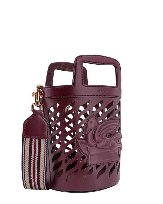 Etro Purple Perforated Leather Bucket Bag Shoulder Strap