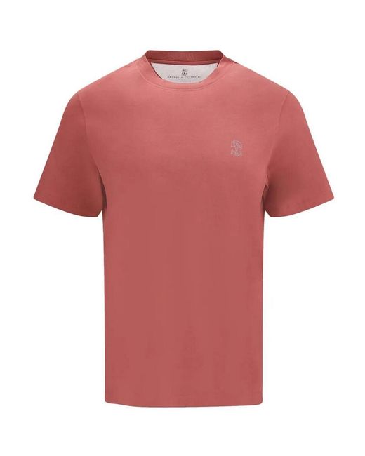 Brunello Cucinelli Pink Jersey T-Shirt With Logo for men