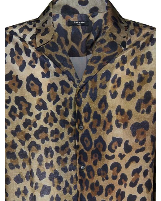 Balmain Gray Leopard Printed Shirt for men