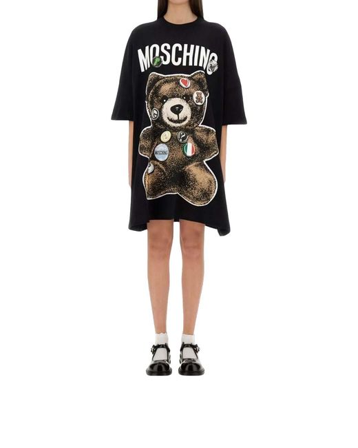 Moschino Black T-Shirt Dress Orsetto Pins