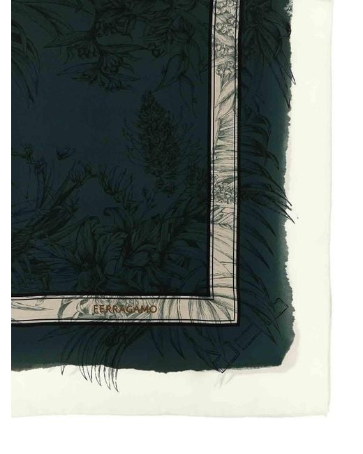 Ferragamo Green Gravure Print Scarf