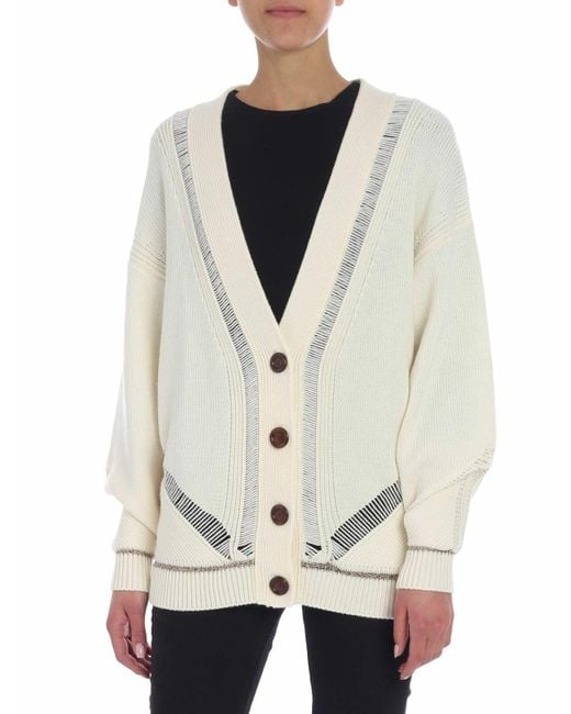 See By Chloé White Cream Color Overfit Cardigan With Golden Lamé