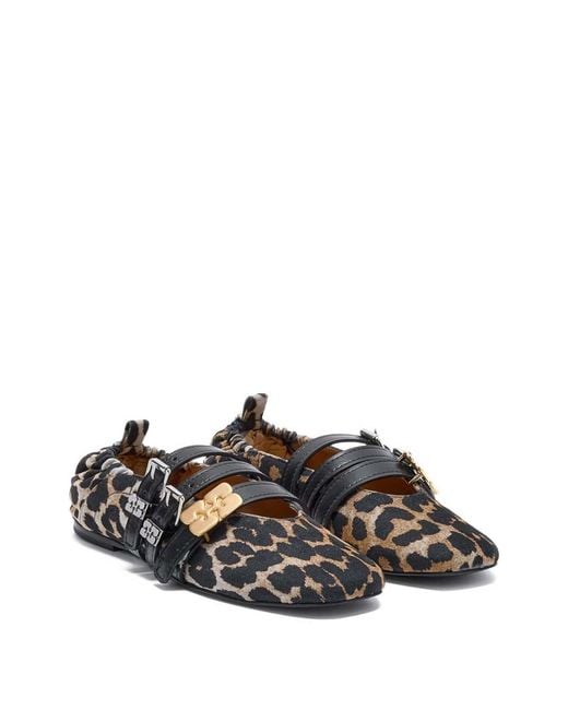 Ganni White Ballerinas With Leopard Print