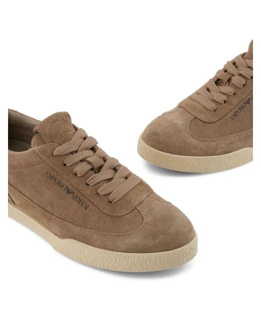 Emporio Armani Brown Suede Leather Sneakers