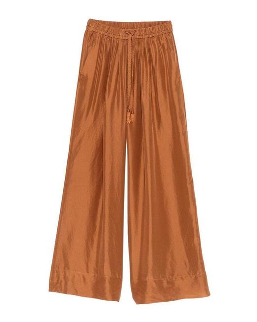 Forte_forte Brown Drawstring Silk Trousers
