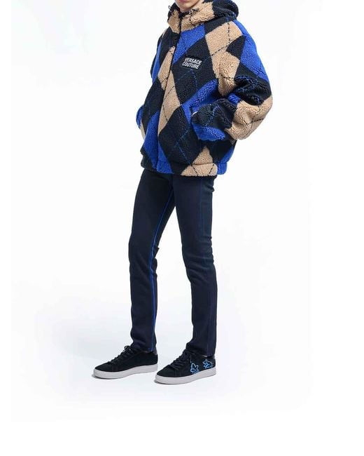 Versace Jeans Couture Blue Argyle Teddy Jacket for men