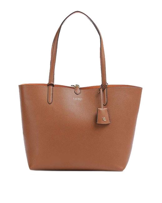 Ralph Lauren Brown Rvrsble Tote-Tote-Medium-Faux Pebble Grain