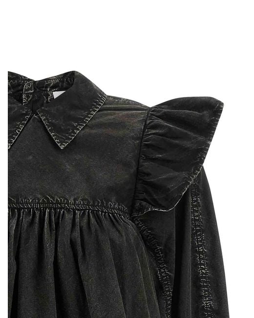 Ganni Black Washed Frill Blouse