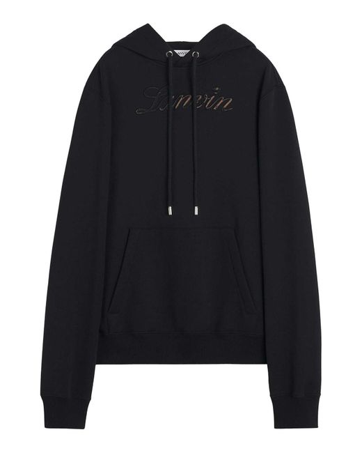 Lanvin Black Hoodie Logo Manuscrit Denim for men