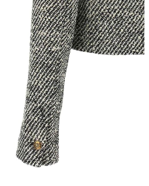 Versace Gray Boucl Wool Blend Blouson Jacket