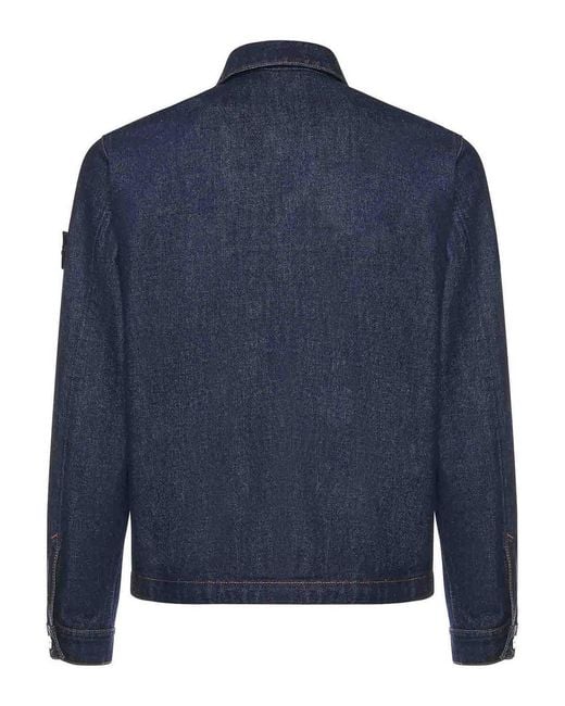 Stone Island Blue Logo Denim Jacket for men