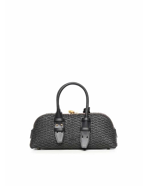 Pinko Black Escape Bag Horizontal Raffia Handbag