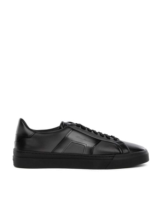 Santoni Black Leather Sneaker for men