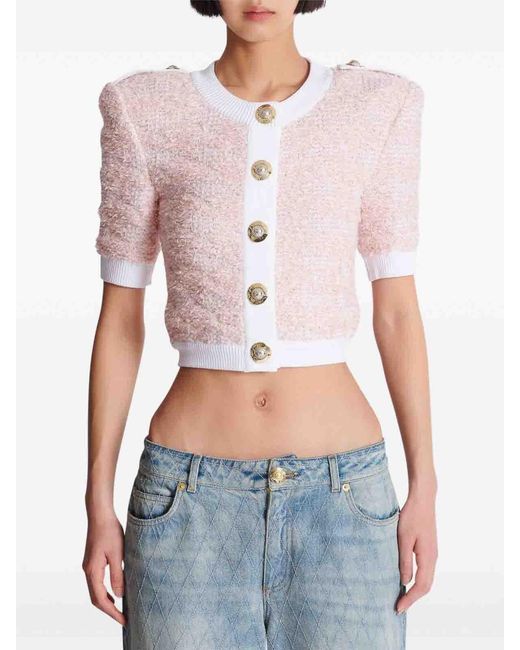 Balmain Pink Tweed Cardigan