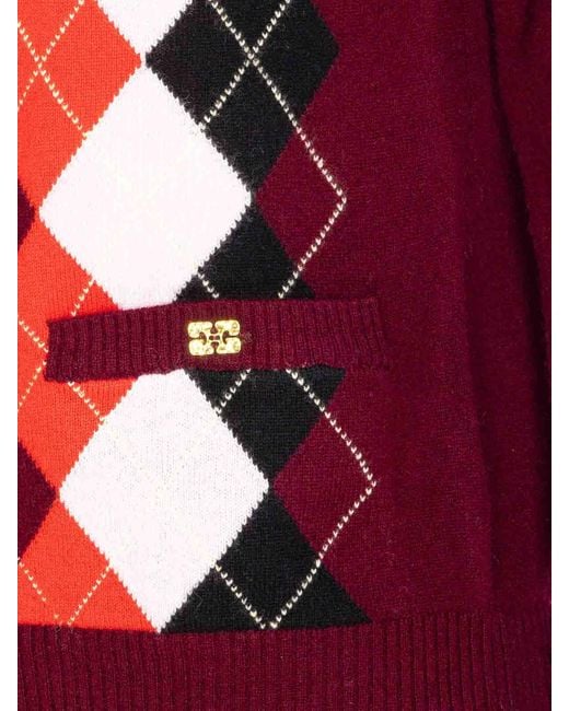 Ganni Red Tawny Port Cardigan