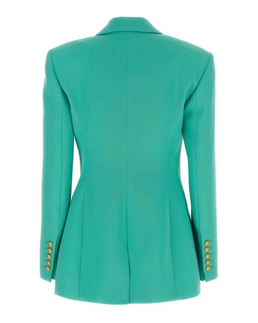 Balmain Green Logo Button Double-Breasted Blazer