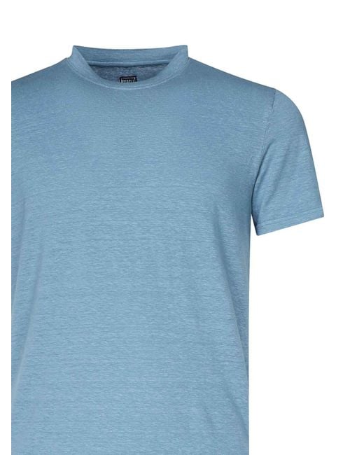 Fedeli Blue Short Sleeve Linen T-Shirt for men