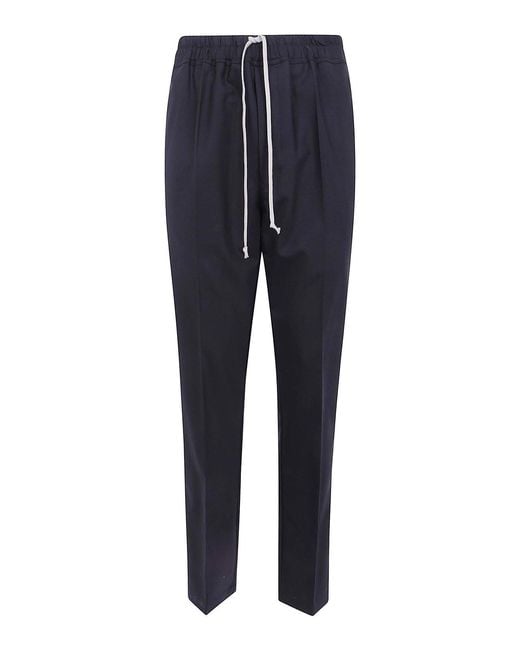 Rick Owens Blue Drawstring Slim Long Trousers for men